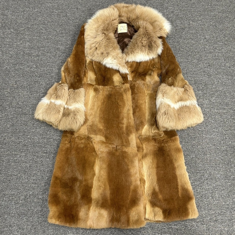 Macy's Little Shop Fur Coat Women M Brown Vintage Glam Bell Sleeve